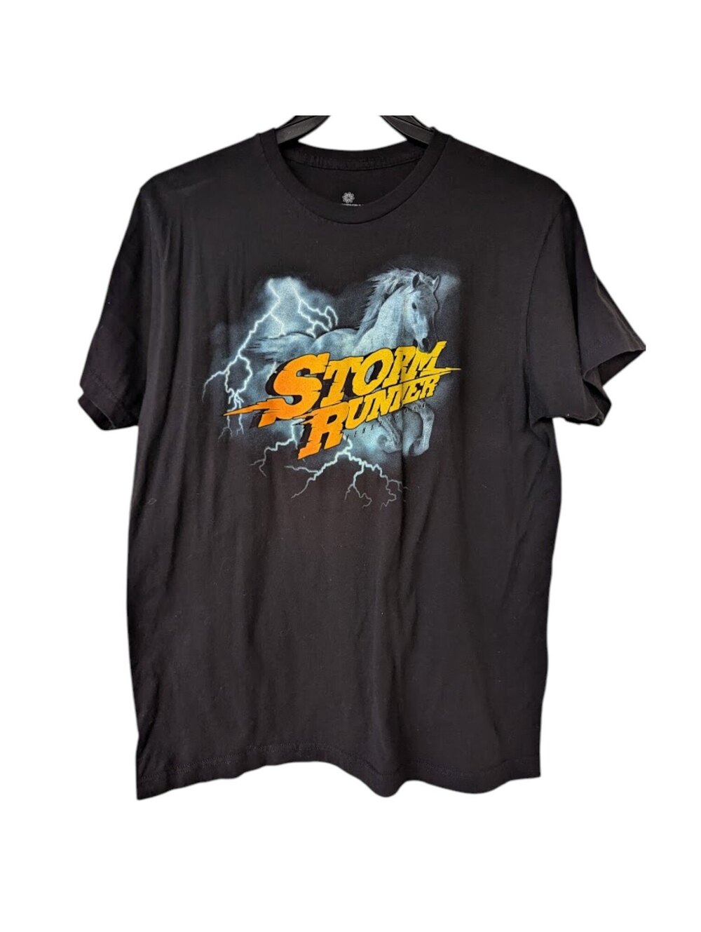 Hersheypark Storm Runner Roller Coaster T-Shirt L Black Lightning Horse 21.5x28